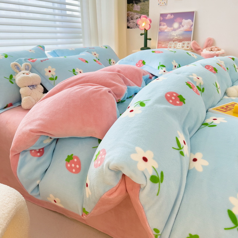 Milk velvet four-piece set for winter warmth, thickened coral velvet quilt cover, double-sided fleece flannel bed sheet three-piece set Specification image