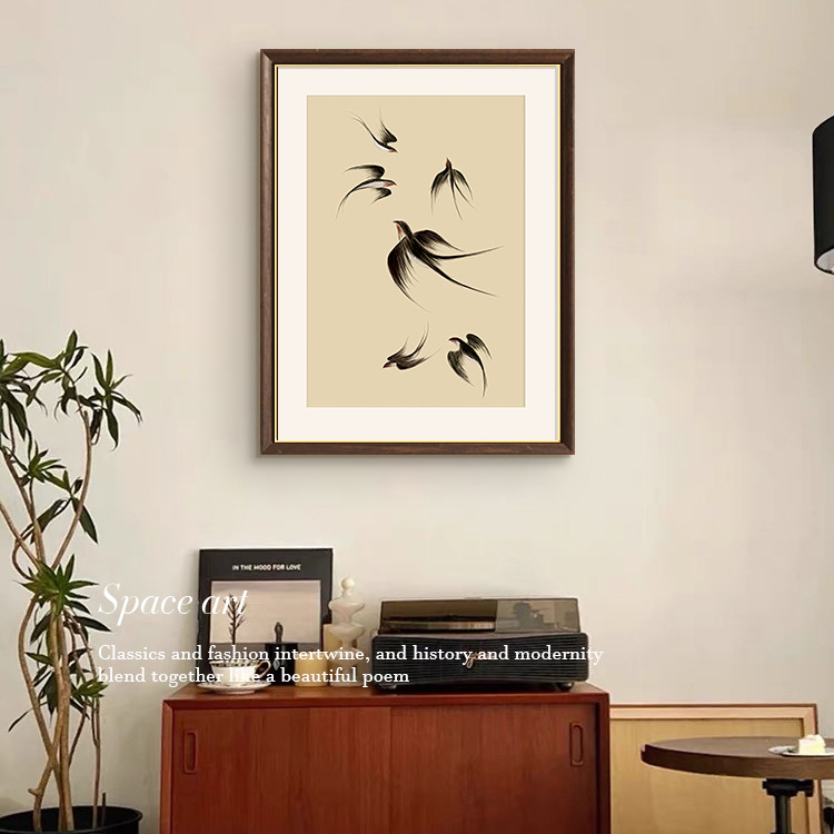 法式中古风装饰画客厅飞燕复古小众艺术好寓意挂画家居软装壁画