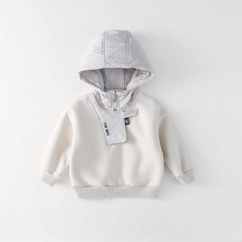 The new children's clothing for the 2024 autumn and winter season features a fleece and thickened hoodie for boys and girls, a Korean-style trendy one-piece fleece pullover details Picture