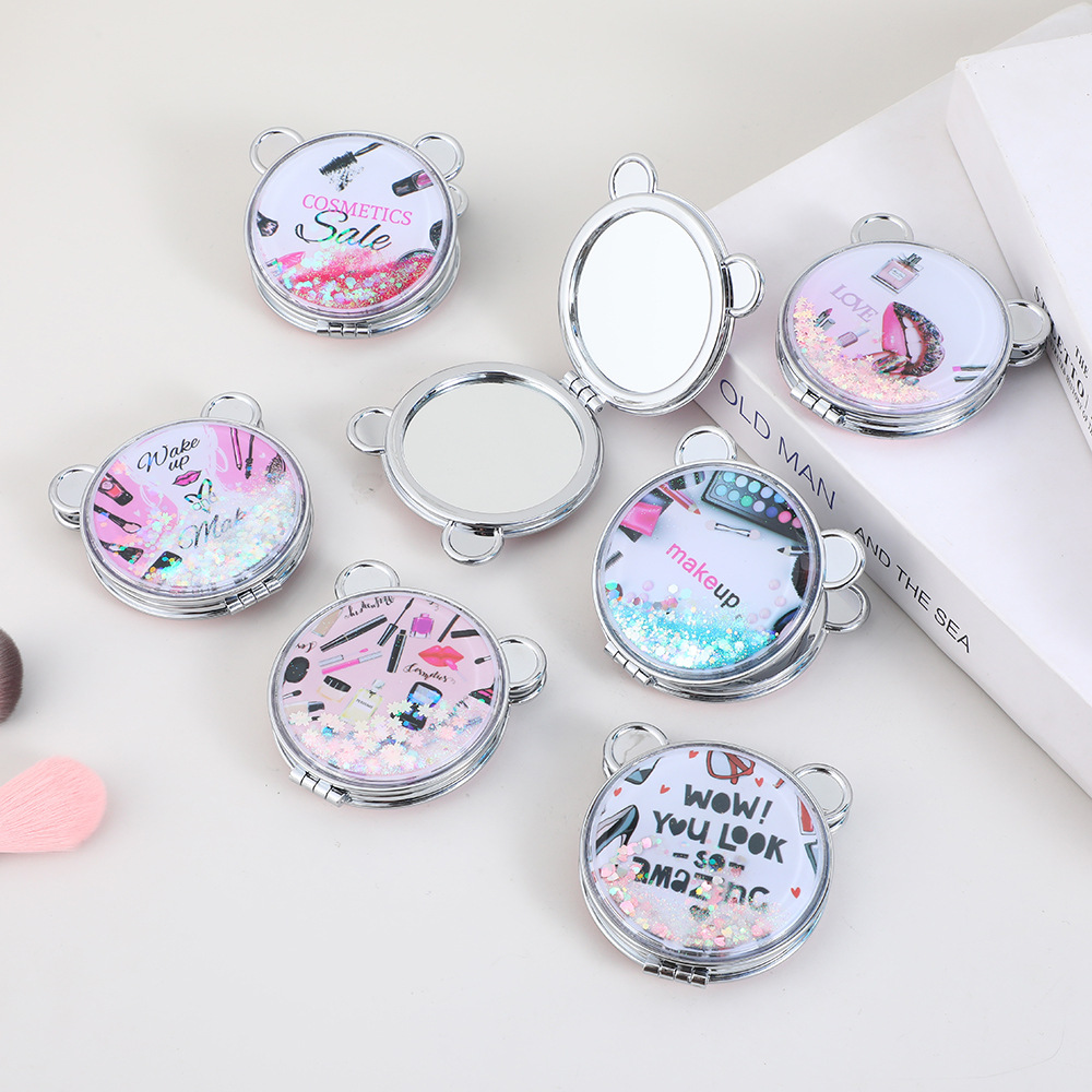 网红款化妆镜小熊耳朵面包流沙系列镜子便携双面折叠镜口袋梳妆镜详情图2