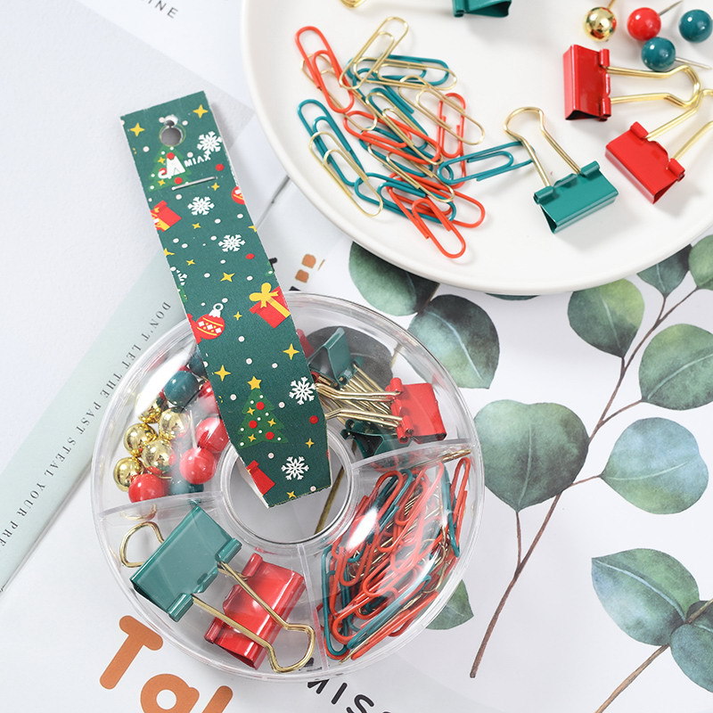 Ins-style Christmas-sized long tail with red, green and gold paperclip pins and four-grid doughnuts, cultural and creative office supplies details Picture