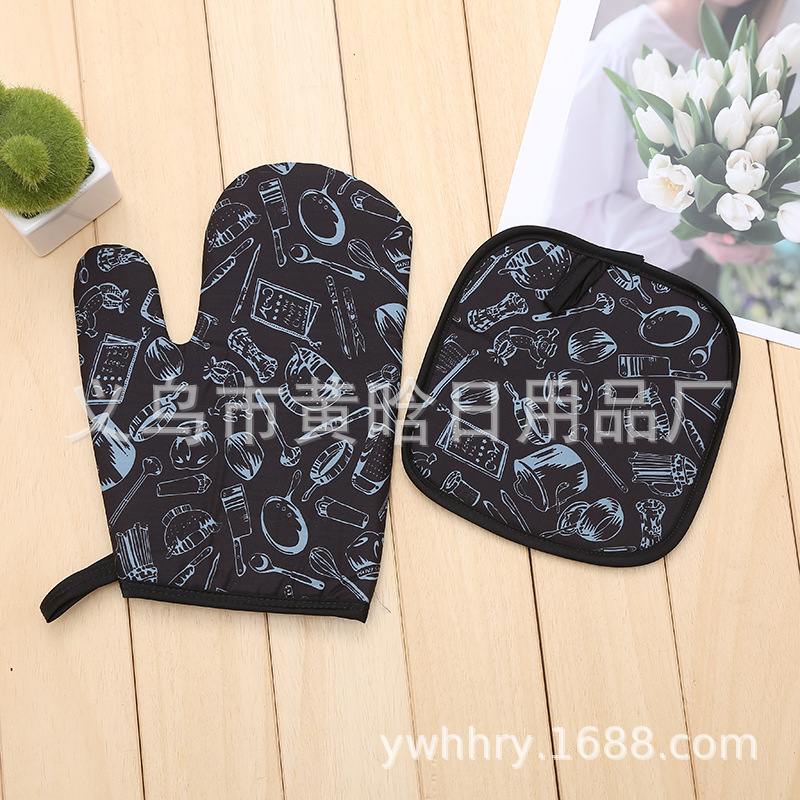 【LOVELY HOME】 Manufacturers direct microwave oven glove mat two-piece kitchen microwave oven glove set thickened high temperature resistance Specification drawing