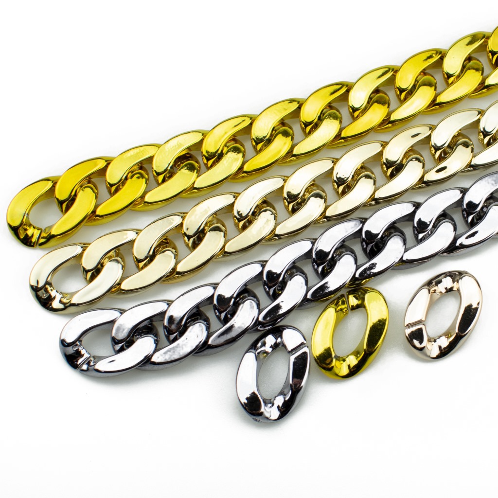 ABS acrylic plastic UV electroplated gold 21*30 chain, chain link, buckle, opening ring for jewelry and luggage accessories Application Scenario