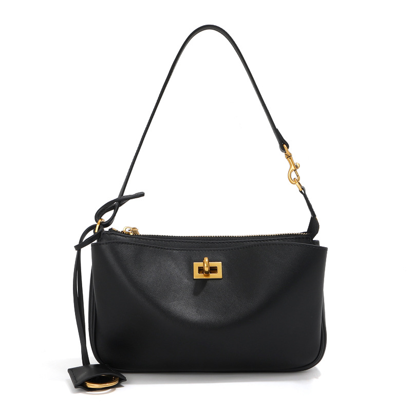 小众真皮麻将包女高级感手提包锁扣韩系拉链通勤大容量单肩斜挎包