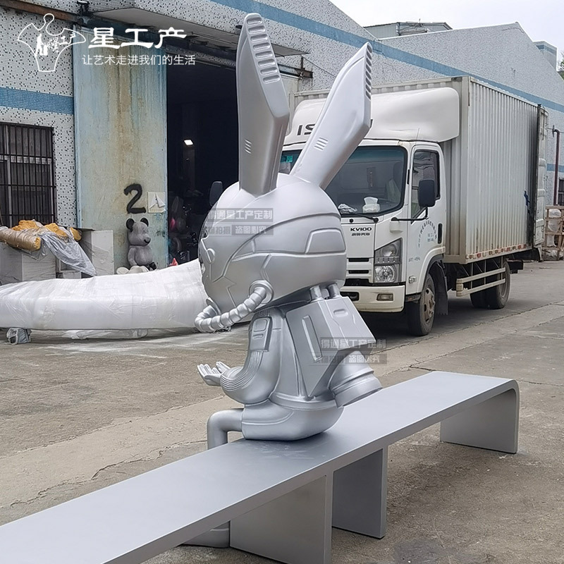 Shopping Mall Red Robbi Moonlight Space Rabbit Frp Bar Ktv Fashion Brand Ip Model Sculpture Manufacturers Specification drawing