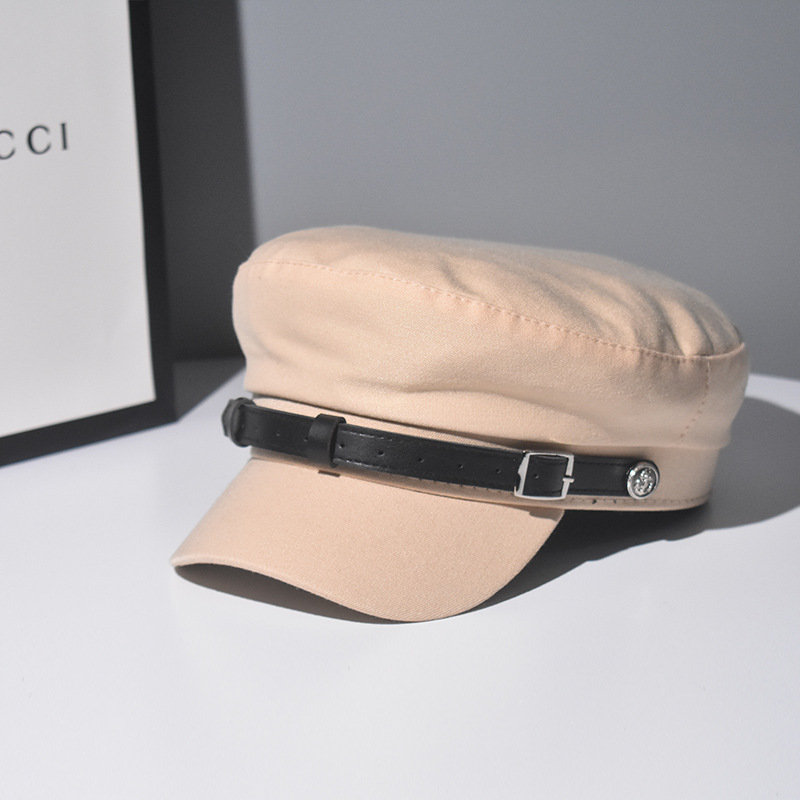 Korean style versatile and fashionable military cap, student cap, trendy black and white checkered beret, simple and fashionable octagonal cap