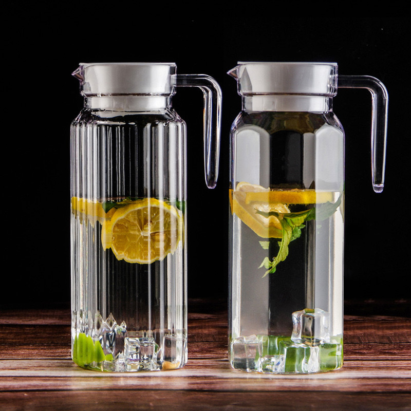 批发玻璃冷水壶 带盖透明条纹壶带盖透明八角壶1.1L图