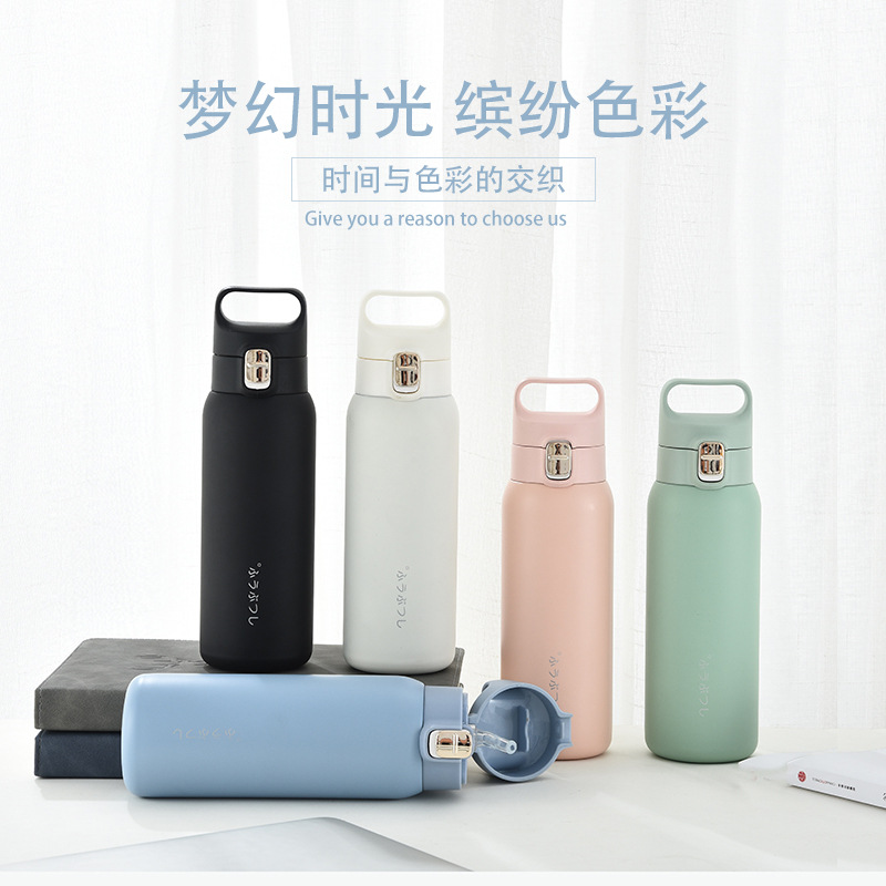 韩版简约款纯色保温杯便携手提大容量保温水杯车载家用饮水杯