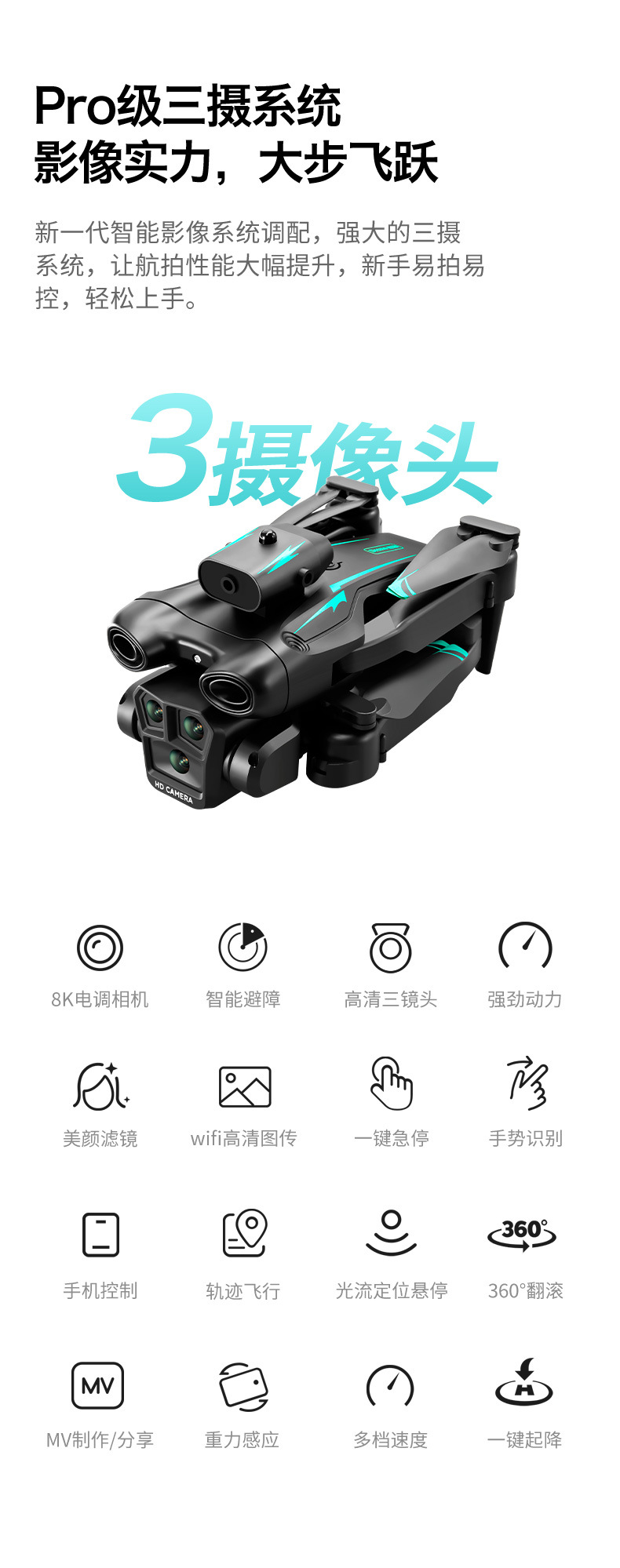 Wholesale of cross-border new product s19 drone, three-camera aerial photography obstacle avoidance quadcopter, foldable remote control aircraft pic 4