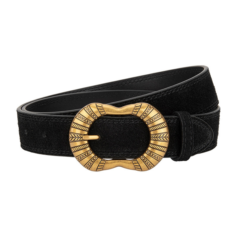 新款磨砂潮流休闲真皮腰带女个性设计感装饰搭配牛仔裤皮带女复古白底实物图