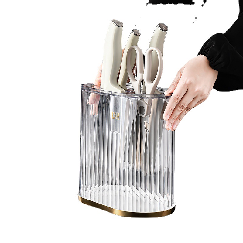 Transparent light luxury knife rack, household countertop, knife storage rack, kitchent-specific integrated draining countertop, new type of storage Item Picture