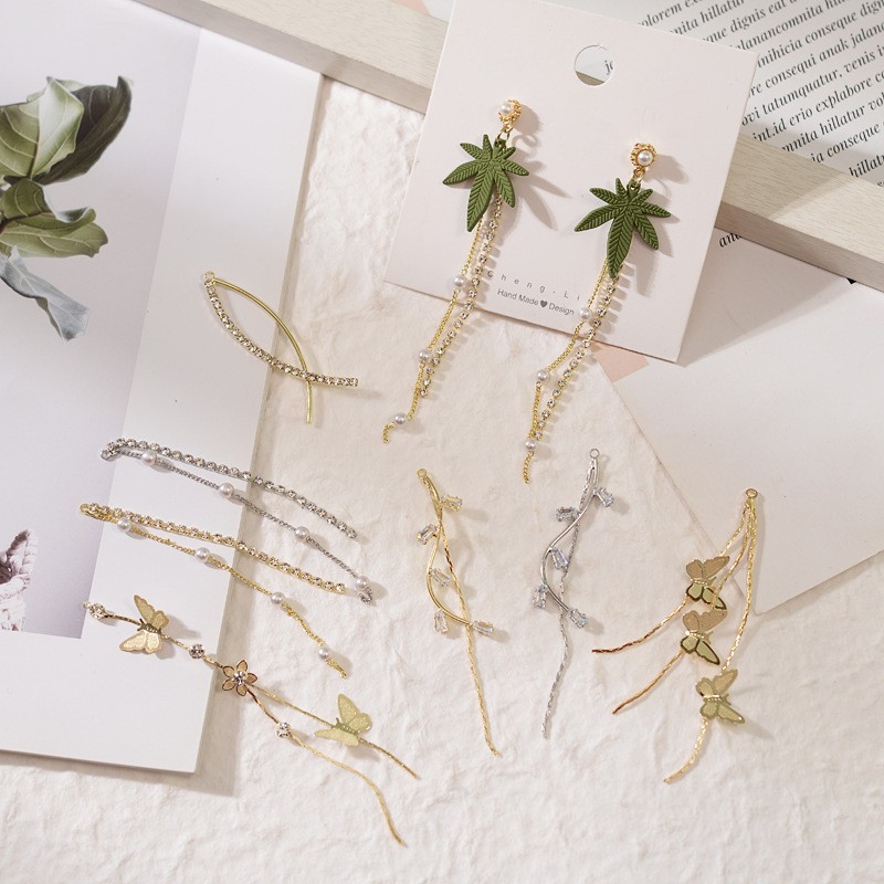 韩版时尚新款微锆石流苏蝴蝶长款挂件吊坠配件DIY手工自制材料