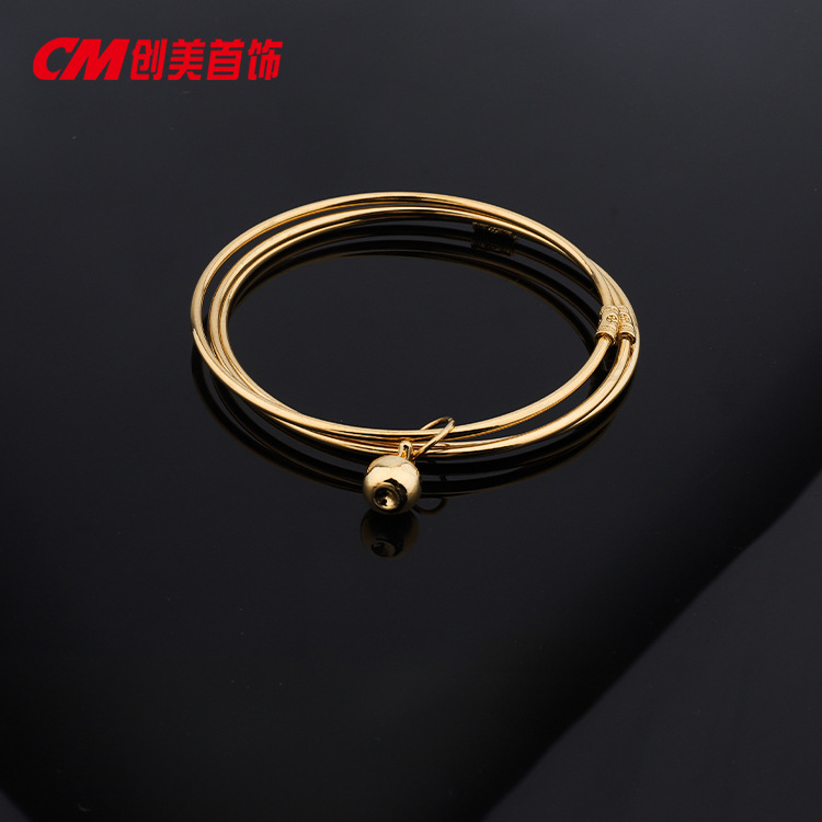 Chuangmei Jewelry 24K gold-plated multi-circle European and American style bracelet, ins women's personalized and simple circle multi-layer sand gold bracelet Specification image