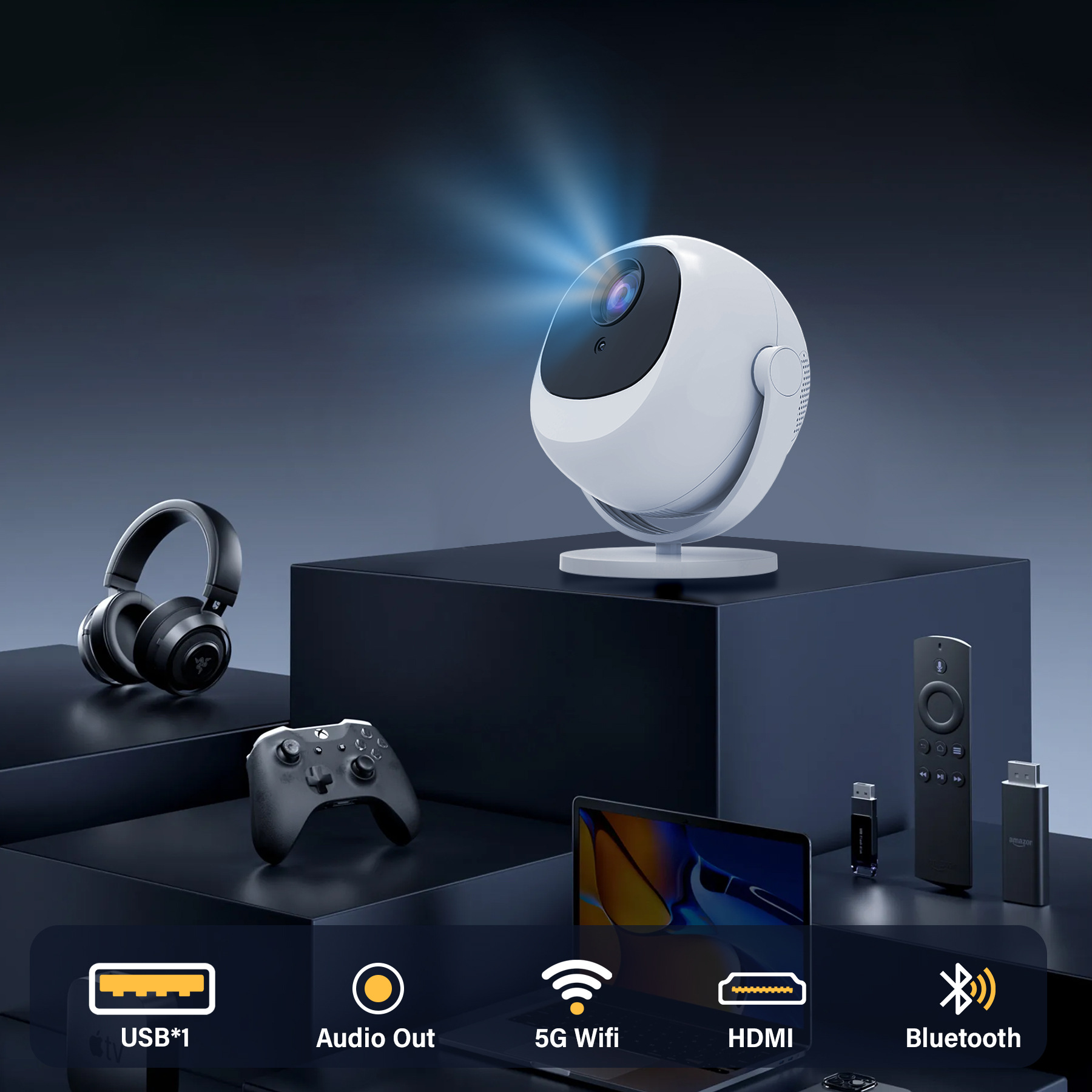 Cross-Border L360 Foreign Trade Edition Smart Spherical Projector Android 11 Bluetooth 5G Dual-Band High-Definition 4K High-Definition Projector Item Picture