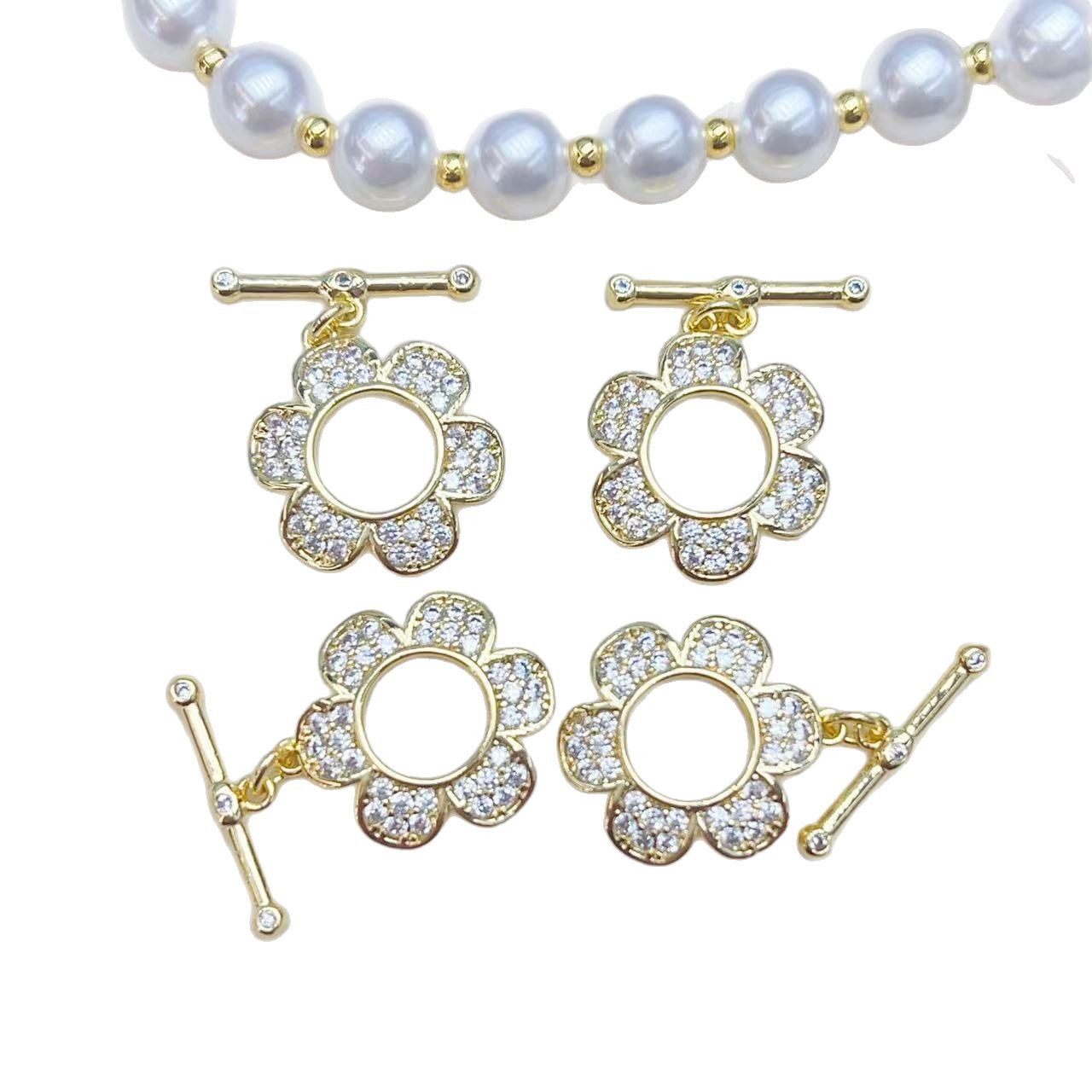 18K copper flower color retention inlaid zircon OT clasp connection clasp tail clasp necklace bracelet diy handmade jewelry Item Picture