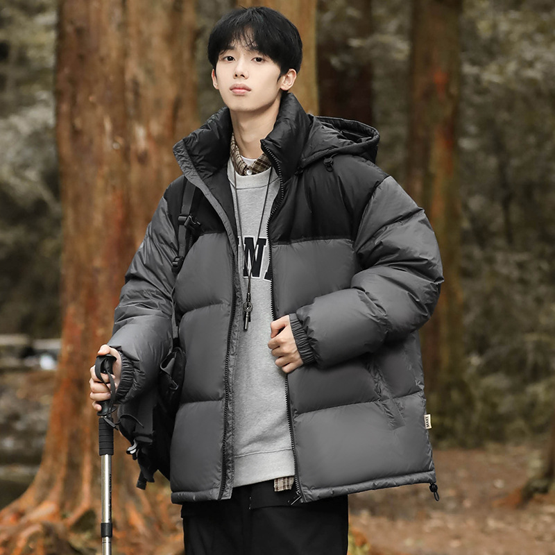 The new winter men's Korean-style thickened warm color-blocking hooded 90 white duck down down jacket is a trendy couple's fashion coat details Picture