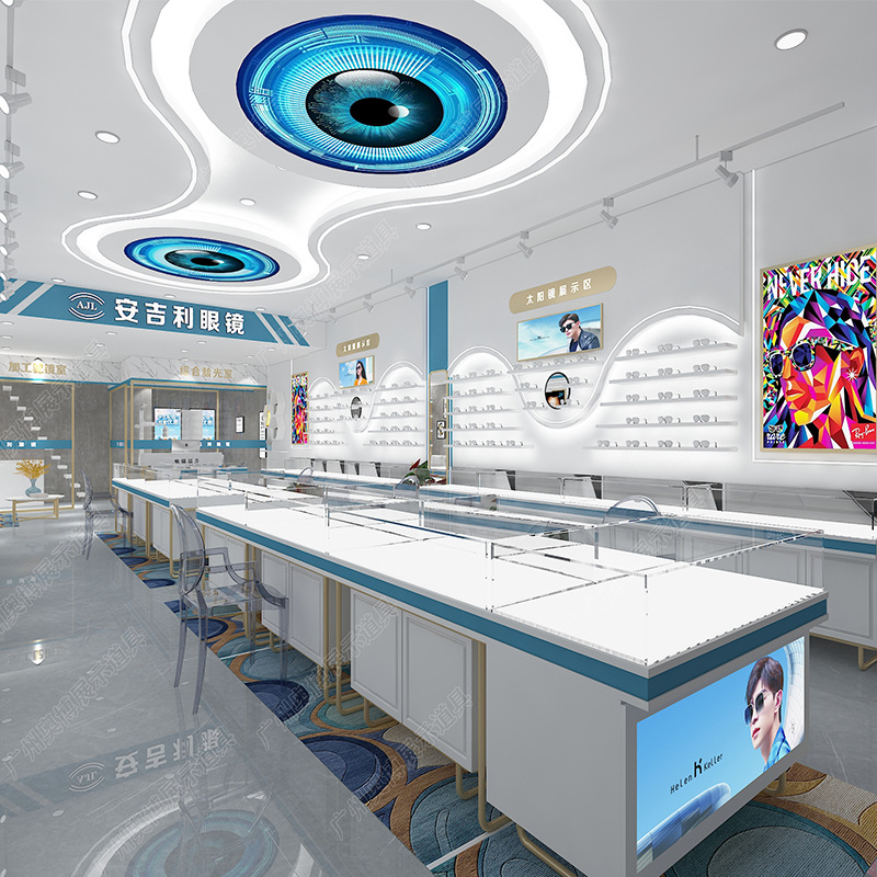 眼镜店展示柜 眼镜店装修眼镜展示架陈列架 展柜展厅玻璃中岛柜台产品图