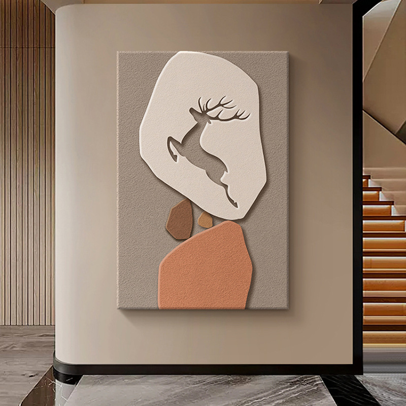 砂岩画现代轻奢入户玄关装饰画砂岩立体板画高级客厅走廊背景壁画