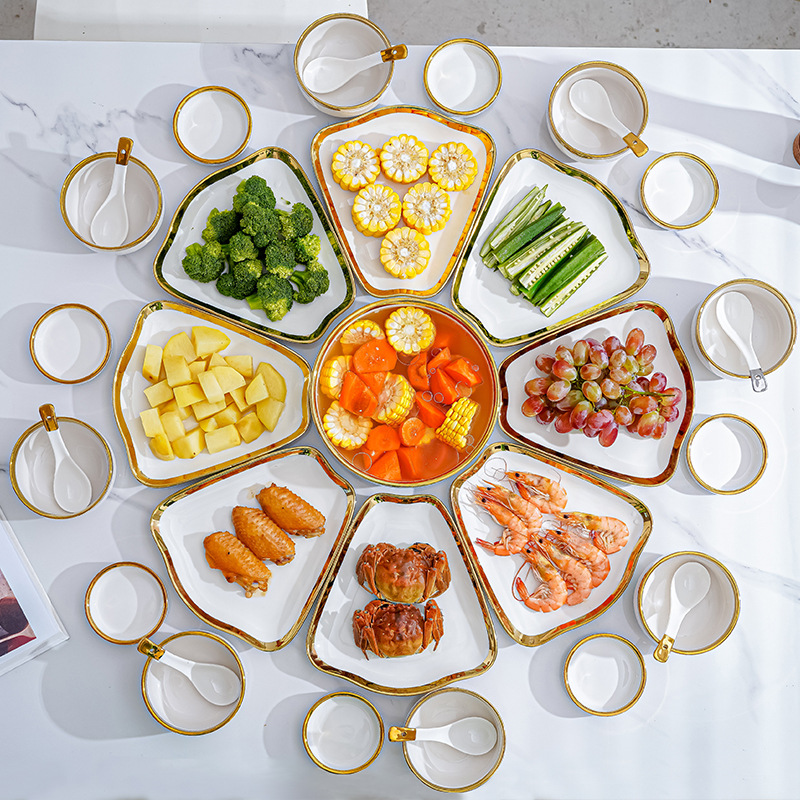 Ceramic reunion dinner platter tableware combination plate, popular dish plate, bowl and dish set, home New Year's Eve dinner family platter