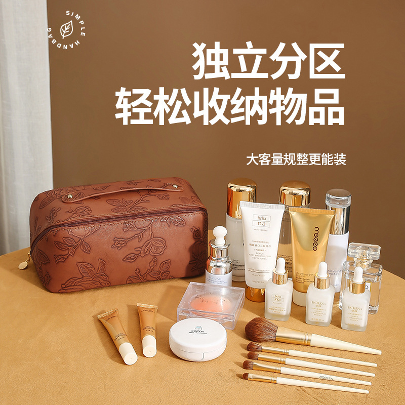 New retro pillow makeup bag, pu waterproof storage bag, large-capacity toiletries, skin care and makeup bag wholesale, high appearance level Specification image