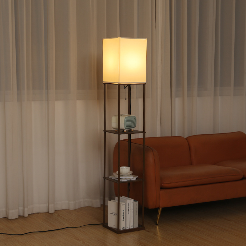 Amazon cross-border shelf floor lamp, retro fabric American-style study, bedroom, living room corner standing ambient light details Picture