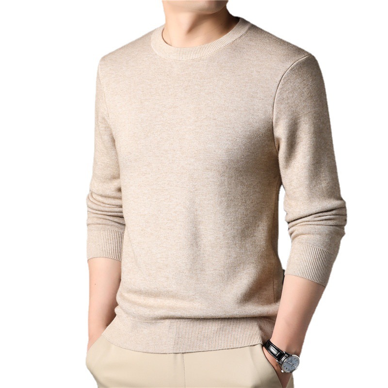 Live-streamed autumn solid-color young men's sweaters, slimming and versatile business round-neck knitted sweaters, men's base wear, men's wear Item Picture