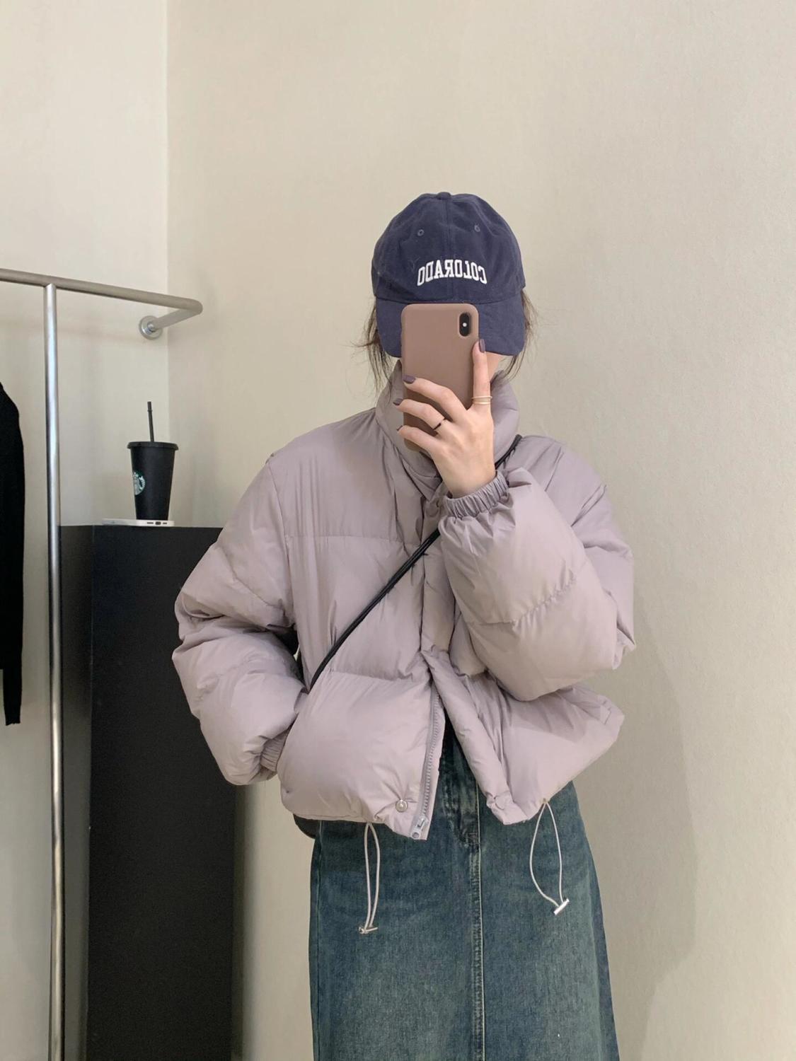In the winter of 2025, the Korean version of the new down jacket for women features a short stand-up collar, loose and thick white duck down coat for petite women pic 7