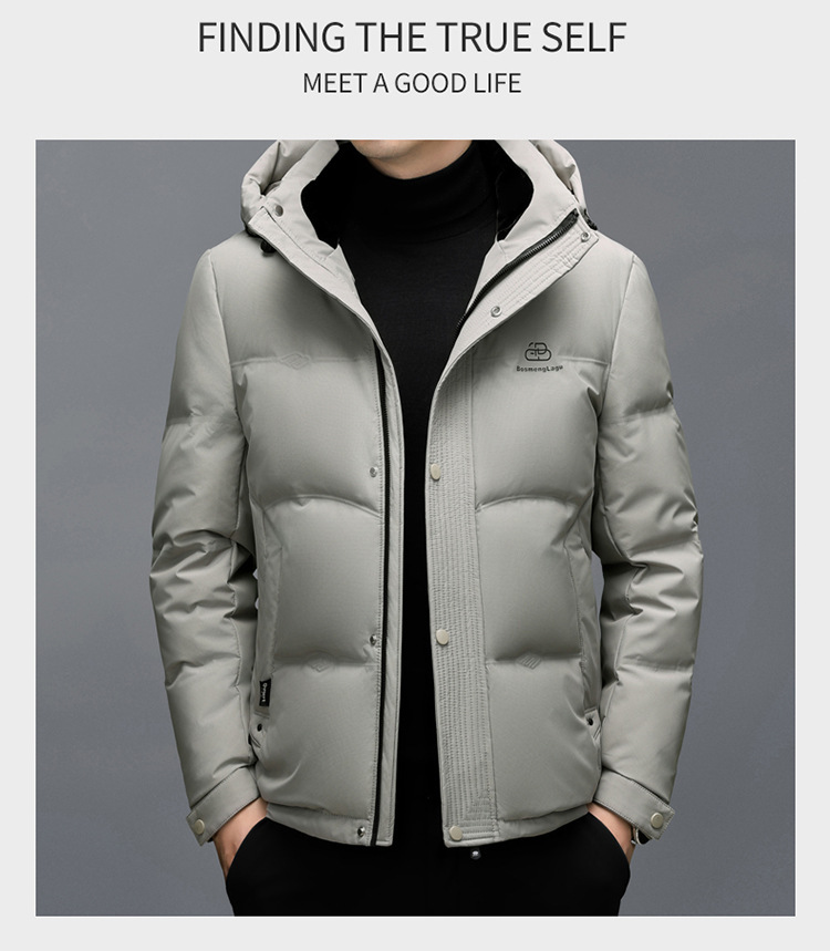The new hooded down jacket for men in winter is warm and thick. The white duck down casual business jacket for middle-aged dads is trendy pic 19