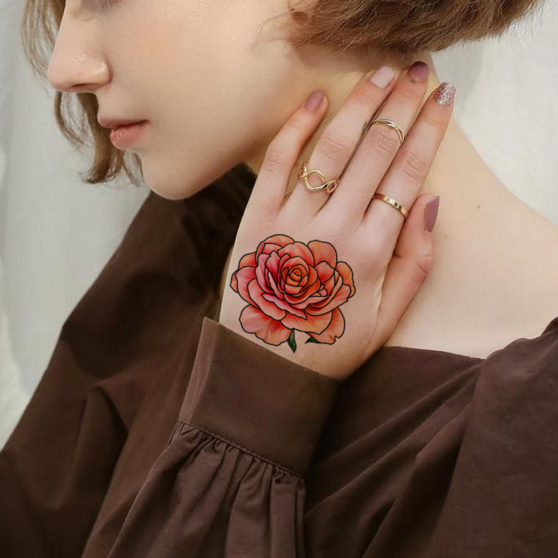 跨境专供 小花朵纹身贴女 3D彩色纹身贴纸玫瑰荷花蝴蝶花朵tattoo详情图4