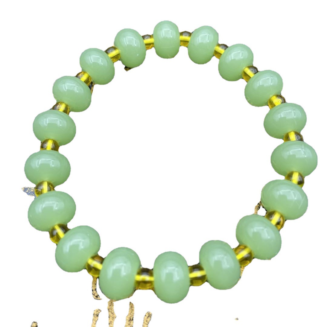 Imitation Hetian jade crystal bracelet, high-quality jade material glass abacus beads, men's and women's single-loop bracelet, live-streaming promotion product Item Picture