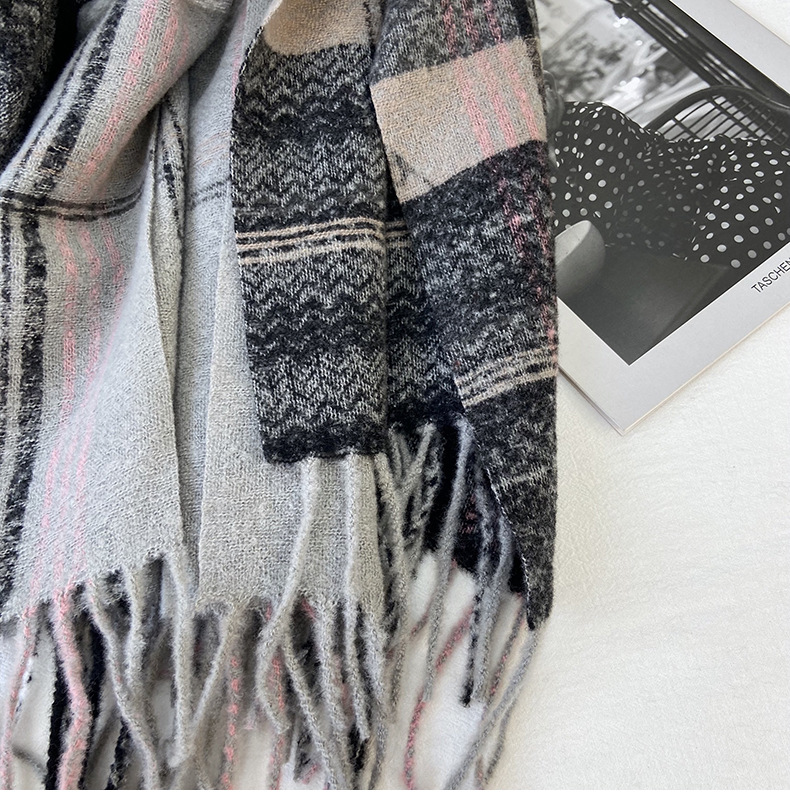围巾女秋冬季跨境高级感仿羊绒格子流苏披肩学生加厚保暖围脖批发详情18