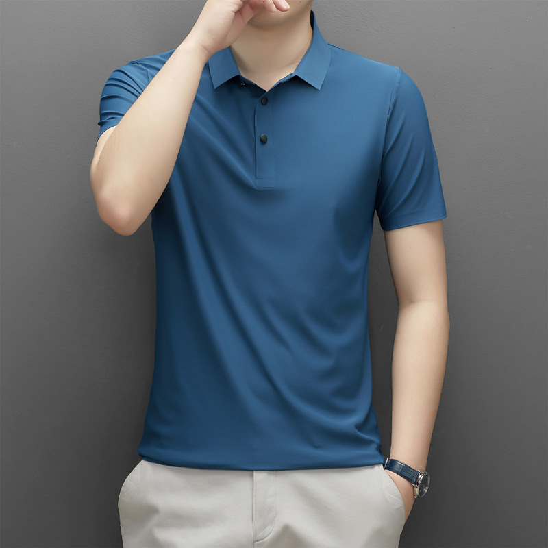 Summer men's seamless quick-drying breathable business casual Polo shirt, ice silk stretch solid color solid size short-sleeved T-shirt for men details Picture