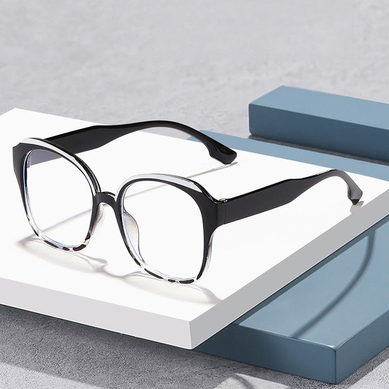 New Bohemian color-blocking InS-style square frame anti-blue light flat light glasses, European and American plain face slimming myopia frame glasses Specification image