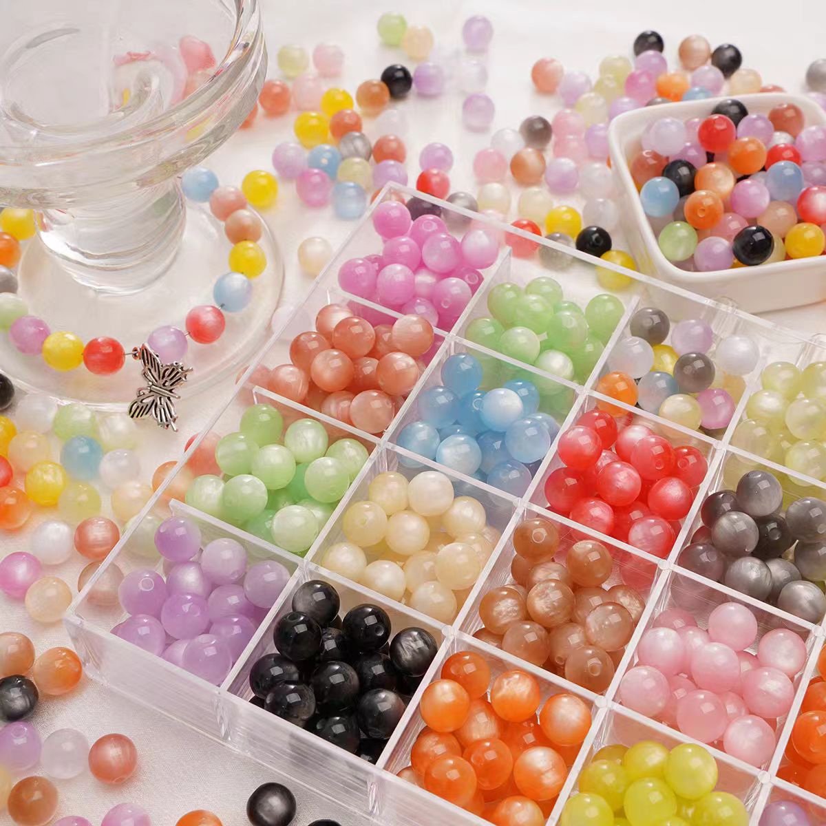 8/10/12 Imitation cat's eye resin beads, round beads, string beads, loose beads, diy handmade bracelet and bracelet accessories materials details Picture
