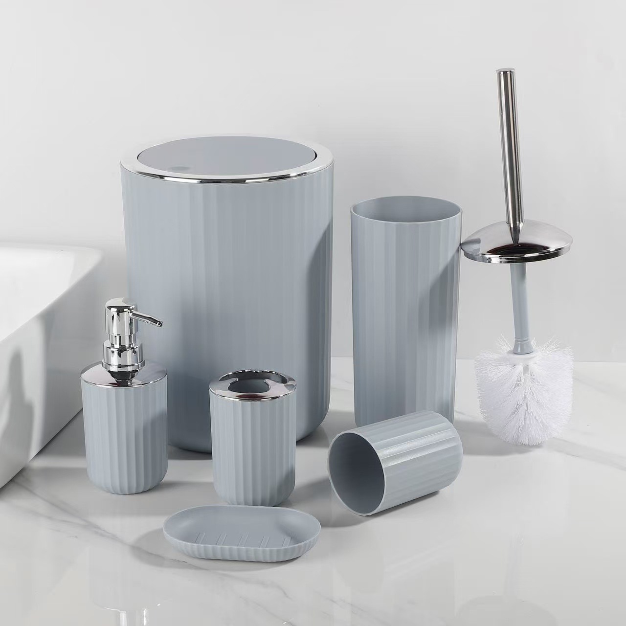 New creative hotel home plastic bathroom bamboo cover bathroom toiletry set, 6-piece storage toiletry set Item Picture