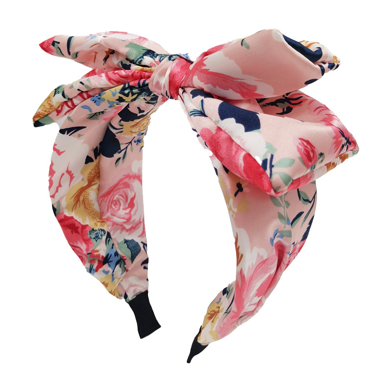Qiwei Accessories' exclusive cross-border new floral bow wide-edge hair band, hair accessory and headwear, retro women's ribbon details Picture
