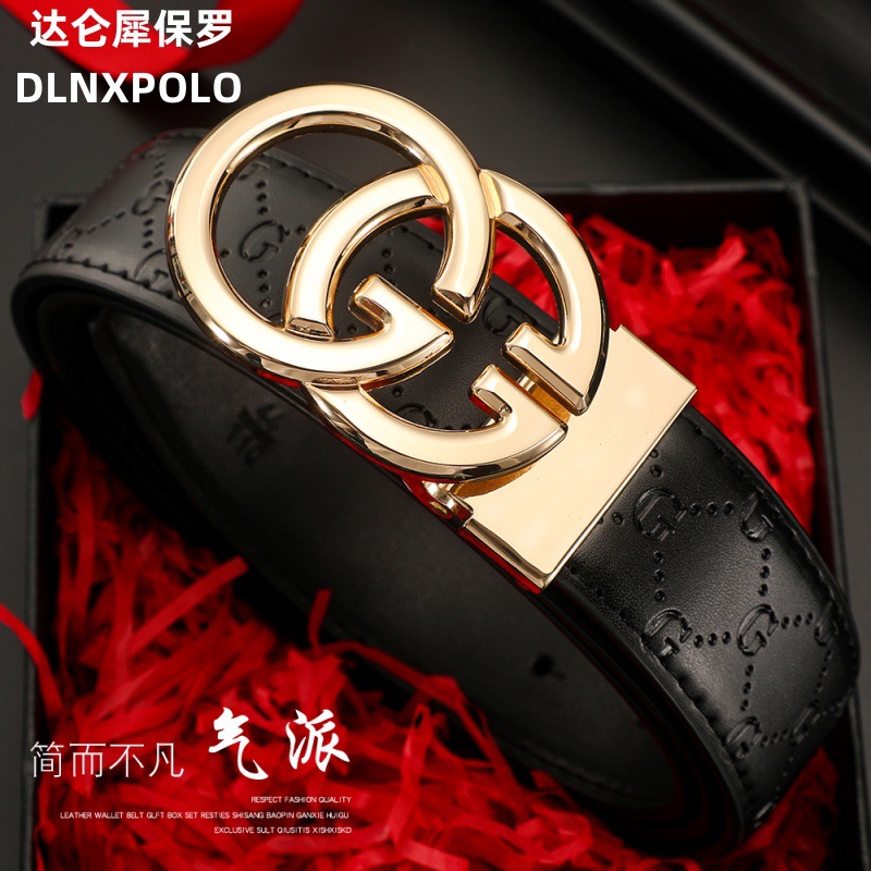 The men's smooth buckle texture belt is a perfect match for young people. It is a high-end, fashionable, simple and sophisticated business letter belt Specification image