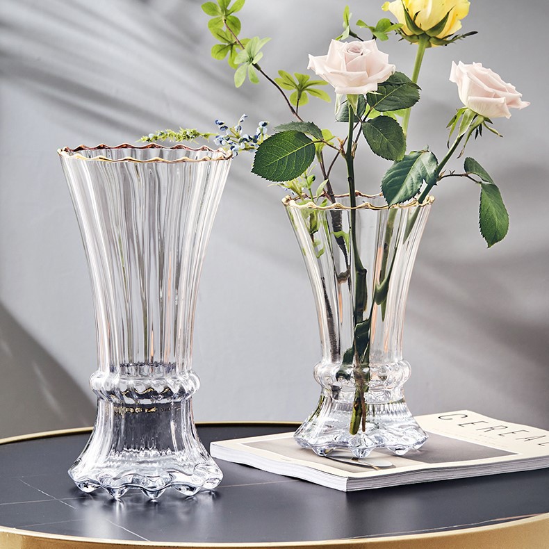 网红轻奢原色玻璃花瓶透明水养鲜花干花插花器客厅餐桌装饰品摆件图