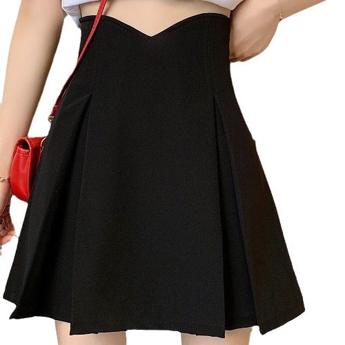 Black Pleated Half Skirt Women Spring And Summer New Small A-Line Skirt High Waist Large Size Anti-Leakage A-Line Package Hip Skirt Item Picture