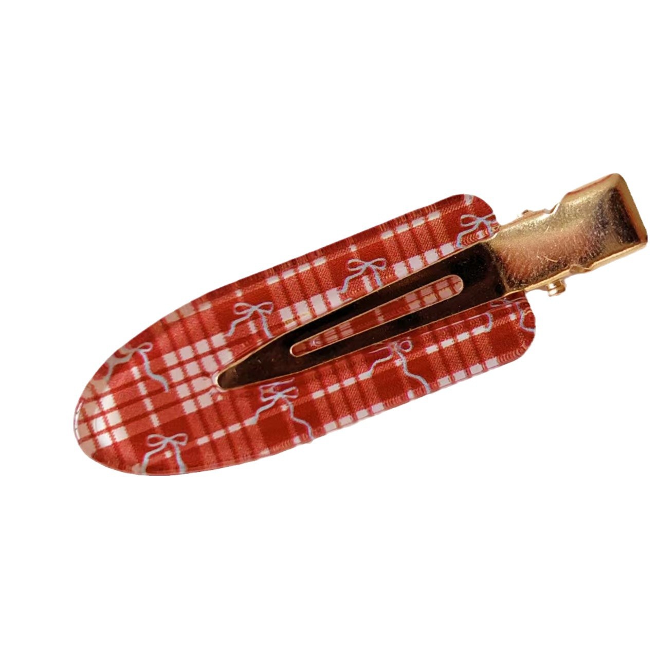 酒红蝴蝶结格纹醋酸无痕夹化妆夹圣诞新年气质刘海夹碎发夹头饰女白底实物图