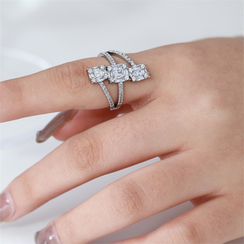 2023 European and American exaggerated copper micro-inlaid zircon ring for women, non-fading open ring, niche index finger ring wholesale, Kas details Picture