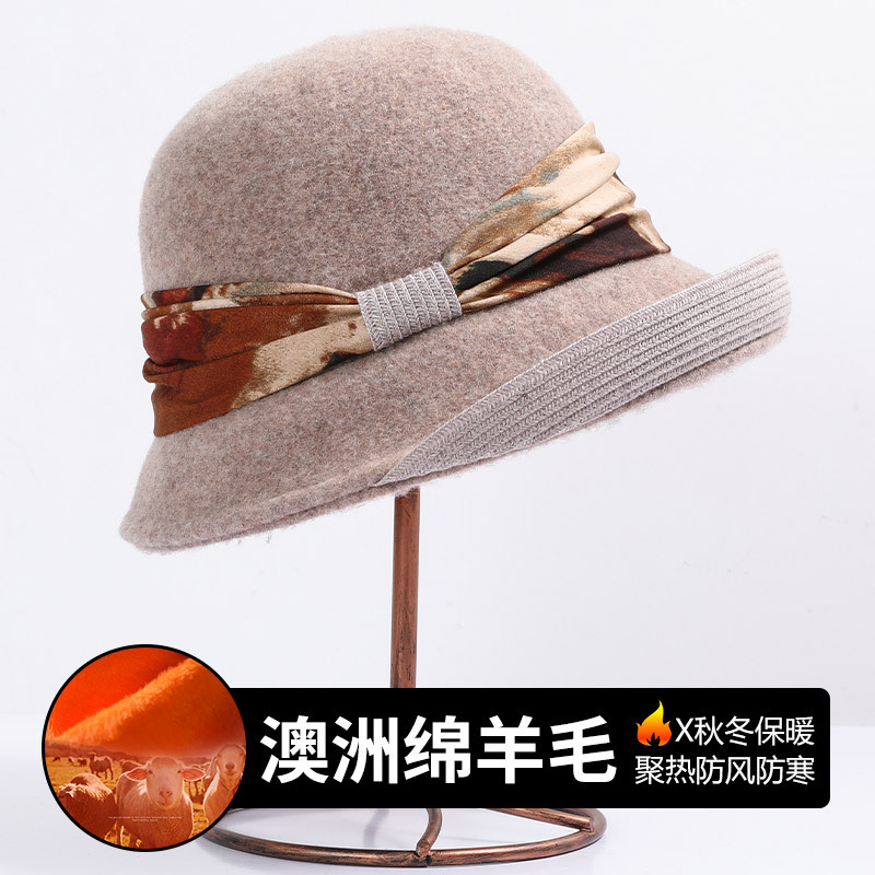 Wool Hat Women's Autumn-Winter Potted Hat Australian Wool French Vintage Elegant Small Top Hat Rolled Brimmed Fisherman Hat