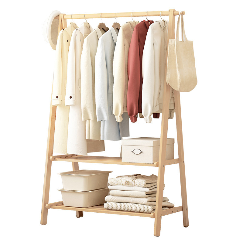 Solid Wood Coat And Hat Rack Floor Hanger Bedroom Household Hangers Simple Drying Rack Room Indoor Clothes Rack Item Picture