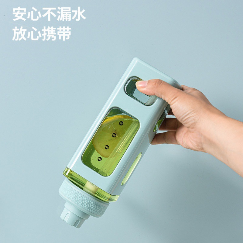 New high-appearure-level macaron-colored square water cup, large-capacity portable hand-held drinking cup, silicone straw water bottle Specification image