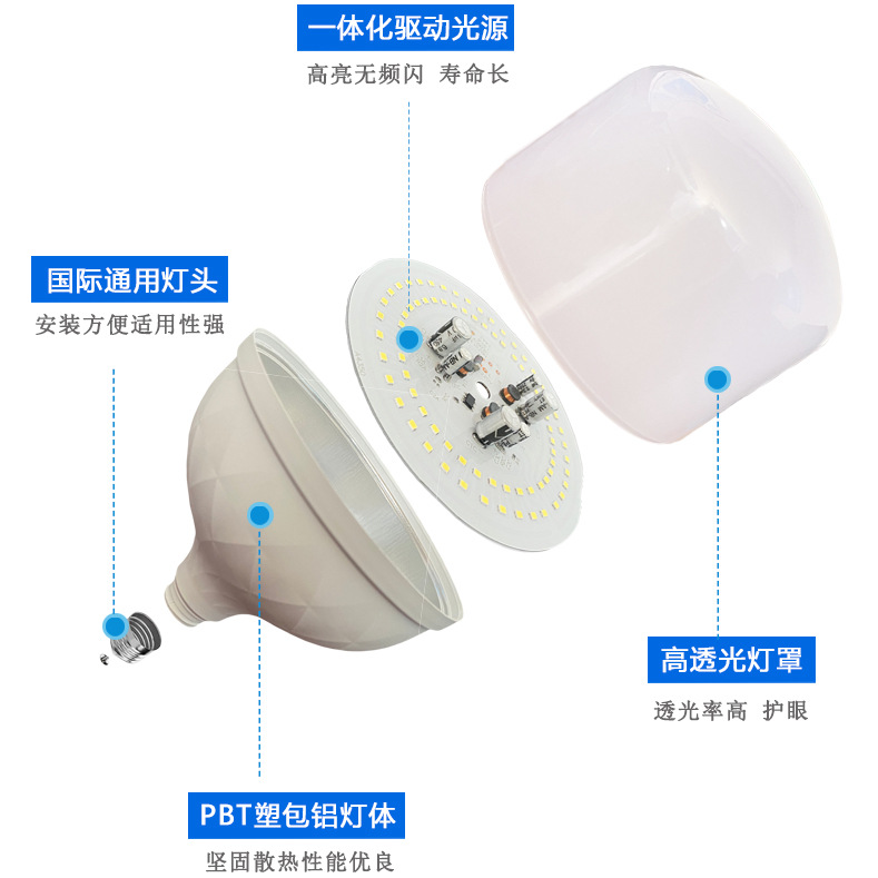 Wholesale of LED bulb E27 screw-top energy-saving lamp, white diamond model high-power led lamp, plastic-coated aluminum bulb details Picture