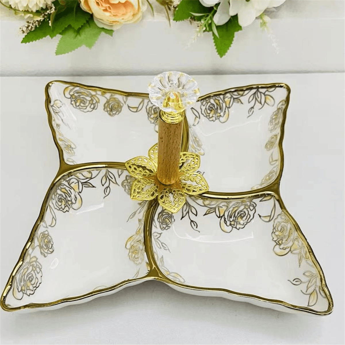 Creative ceramic multi-compartment fruit plates, pastry plates, flower tea, dried fruit snack plates, birthday and wedding tableware plates, fruit plates details Picture