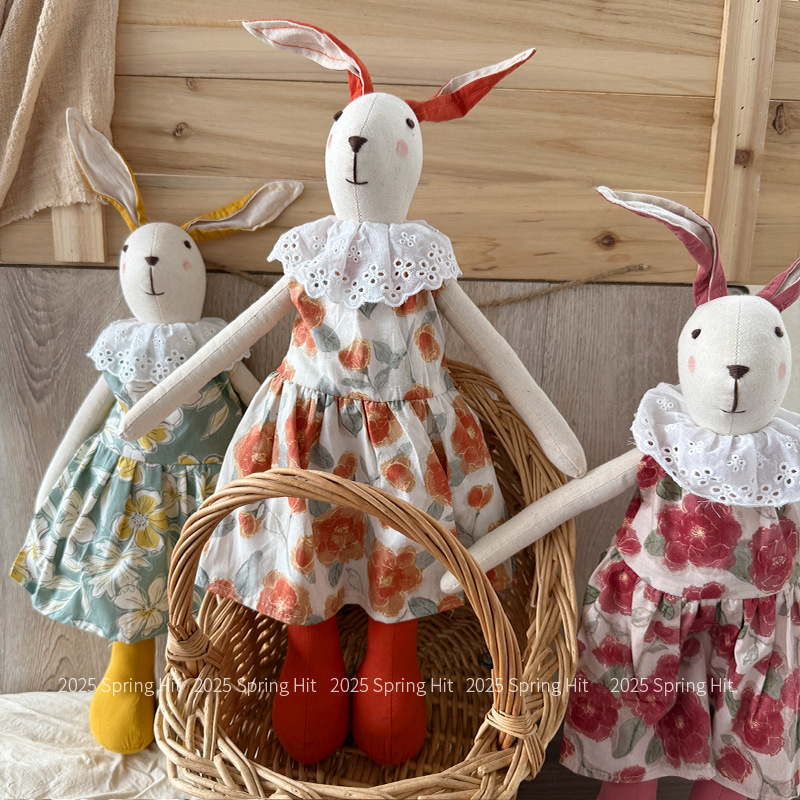 Nordic-style cotton and linen handmade fabric rabbit dolls, children's soothing toy dolls, long-legged rabbit home decoration items details Picture