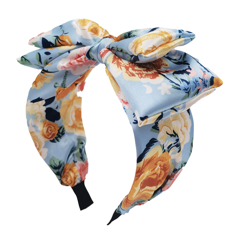 Qiwei Accessories' exclusive cross-border new floral bow wide-edge hair band, hair accessory and headwear, retro women's ribbon Item Picture
