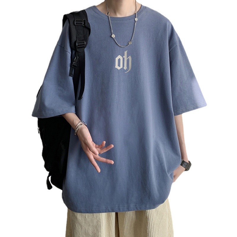 Cotton short-sleeved T-shirt for men, 2022 Summer new style loose printed round-neck ins simple base T-shirt, one piece in stock Item Picture