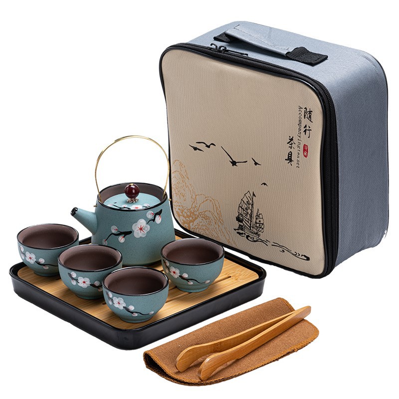 Yucheng purple sand travel quick cup a pot of four cups portable bag ceramic teapot literati tea set kung fu tea set Item Picture